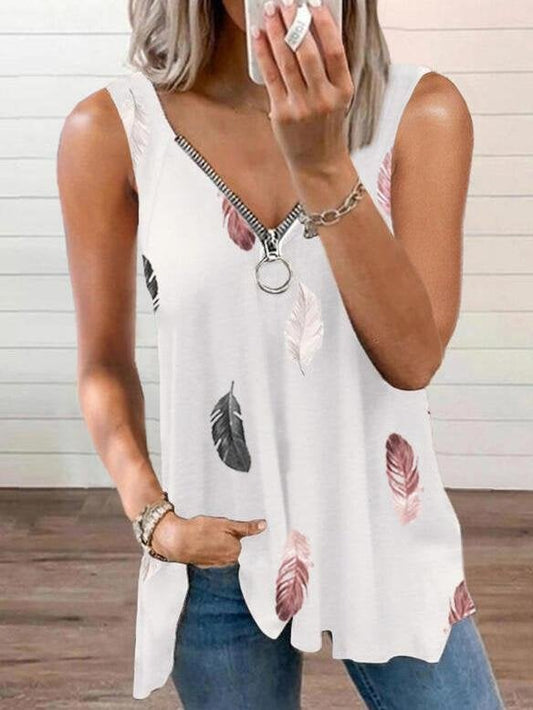 Print V-Neck Sleeveless Tank Tops - T-shirts - INS | Online Fashion Free Shipping Clothing, Dresses, Tops, Shoes - 11/06/2021 - Color_White - LXQ