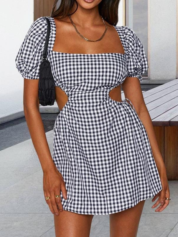 Printed Backless Short-sleeved Tie Dress - Mini Dresses - INS | Online Fashion Free Shipping Clothing, Dresses, Tops, Shoes - 20-30 - 22/06/2021 - color-black
