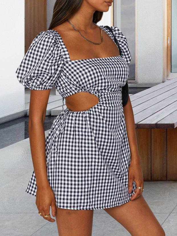 Printed Backless Short-sleeved Tie Dress - Mini Dresses - INS | Online Fashion Free Shipping Clothing, Dresses, Tops, Shoes - 20-30 - 22/06/2021 - color-black
