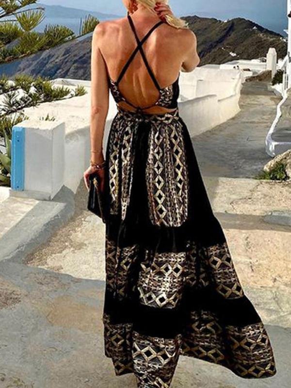 Printed Bohemian Loose Off The Shoulder Dress - Maxi Dresses - INS | Online Fashion Free Shipping Clothing, Dresses, Tops, Shoes - 16/06/2021 - Category_Maxi Dresses - color-black