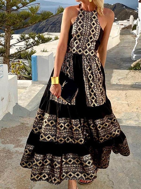Printed Bohemian Loose Off The Shoulder Dress - Maxi Dresses - INS | Online Fashion Free Shipping Clothing, Dresses, Tops, Shoes - 16/06/2021 - Category_Maxi Dresses - color-black