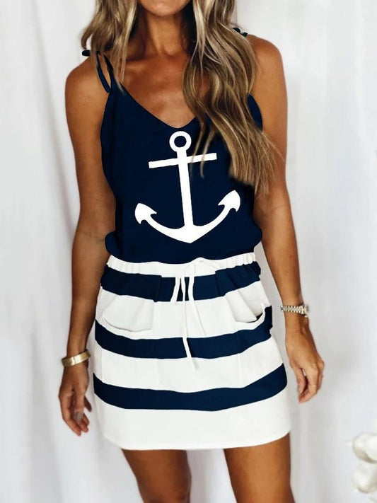 Printed Casual Lace-up Drawstring Dress - Mini Dresses - INS | Online Fashion Free Shipping Clothing, Dresses, Tops, Shoes - 09/06/2021 - Category_Mini Dresses - Color_Black