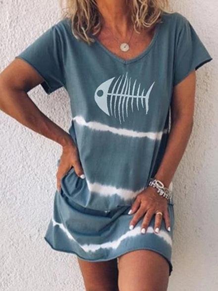 Printed Casual V-Neck Short Sleeve Dress - Mini Dresses - INS | Online Fashion Free Shipping Clothing, Dresses, Tops, Shoes - 10-20 - 22/06/2021 - Category_Mini Dresses