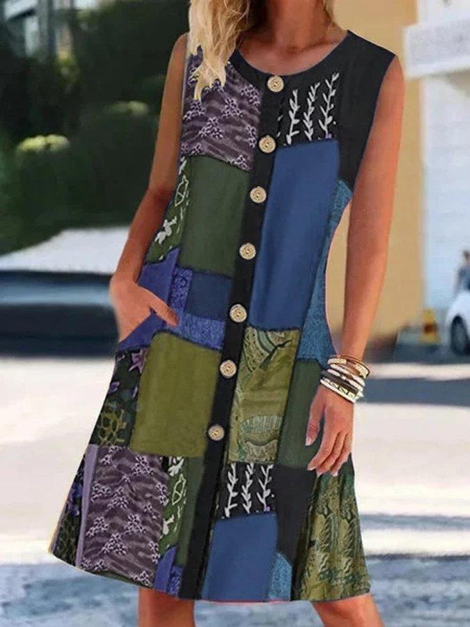 Printed Contrast Pocket Dress - Mini Dresses - INS | Online Fashion Free Shipping Clothing, Dresses, Tops, Shoes - 17/06/2021 - 20-30 - color-black