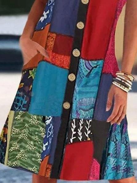 Printed Contrast Pocket Dress - Mini Dresses - INS | Online Fashion Free Shipping Clothing, Dresses, Tops, Shoes - 17/06/2021 - 20-30 - color-black