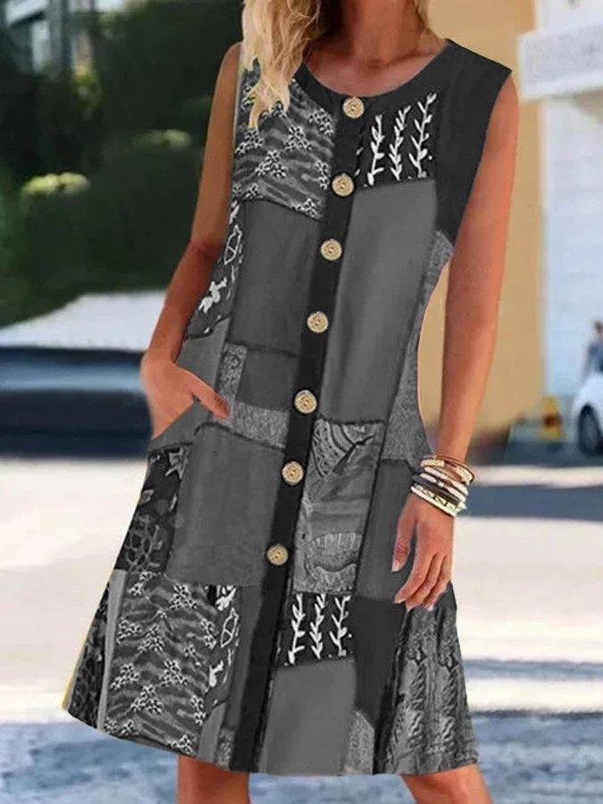 Printed Contrast Pocket Dress - Mini Dresses - INS | Online Fashion Free Shipping Clothing, Dresses, Tops, Shoes - 17/06/2021 - 20-30 - color-black