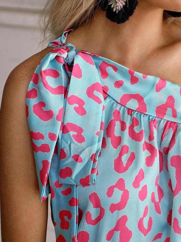 Printed Diagonal Collar Off The Shoulder Casual T-Shirts - T-Shirts - INS | Online Fashion Free Shipping Clothing, Dresses, Tops, Shoes - 20-30 - 27/07/2021 - Category_T-Shirts