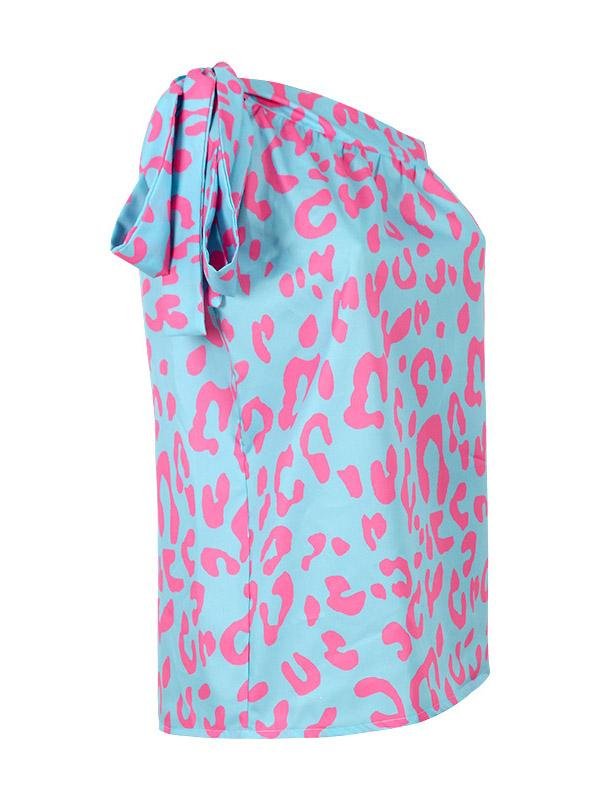 Printed Diagonal Collar Off The Shoulder Casual T-Shirts - T-Shirts - INS | Online Fashion Free Shipping Clothing, Dresses, Tops, Shoes - 20-30 - 27/07/2021 - Category_T-Shirts