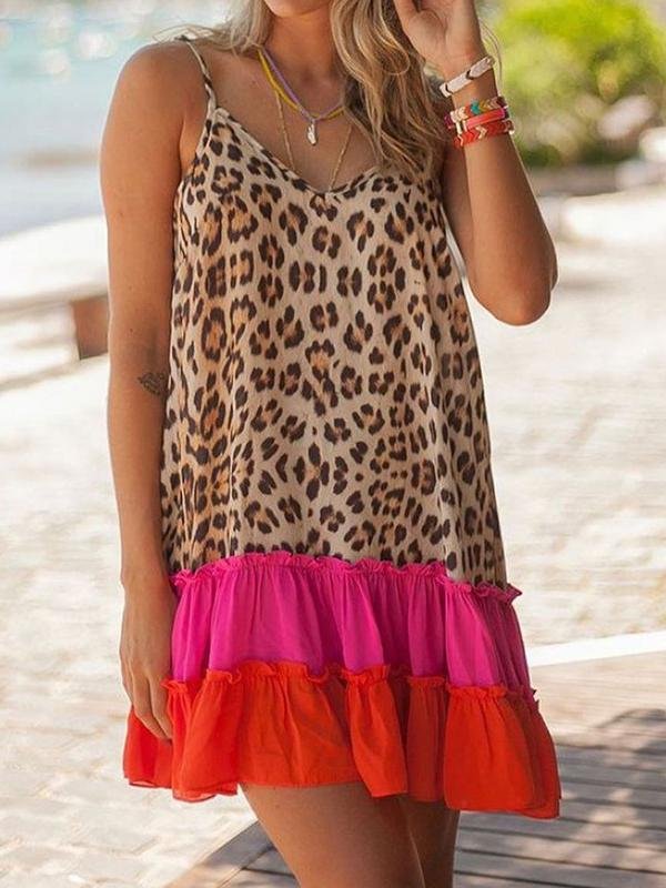Printed Leopard Strap Dress - Mini Dresses - INS | Online Fashion Free Shipping Clothing, Dresses, Tops, Shoes - 18/06/2021 - 20-30 - color-brown