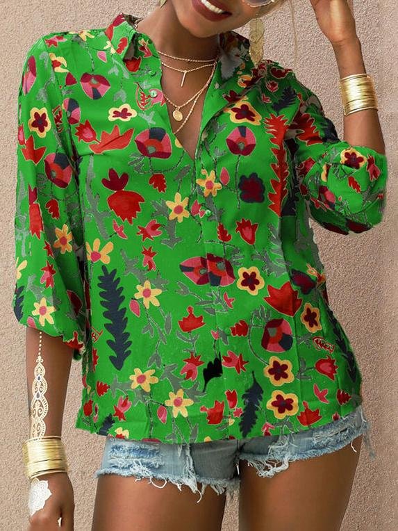 Printed Long Sleeve Lapel Fashion Shirt - Blouses - INS | Online Fashion Free Shipping Clothing, Dresses, Tops, Shoes - 06/07/2021 - 20-30 - BLO2107061166