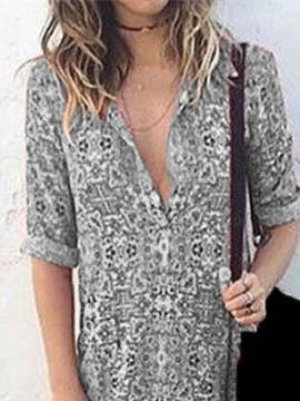 Printed Long Sleeve Split Long Dress - Maxi Dresses - INS | Online Fashion Free Shipping Clothing, Dresses, Tops, Shoes - 04/06/2021 - Color_Blue - Color_Gray