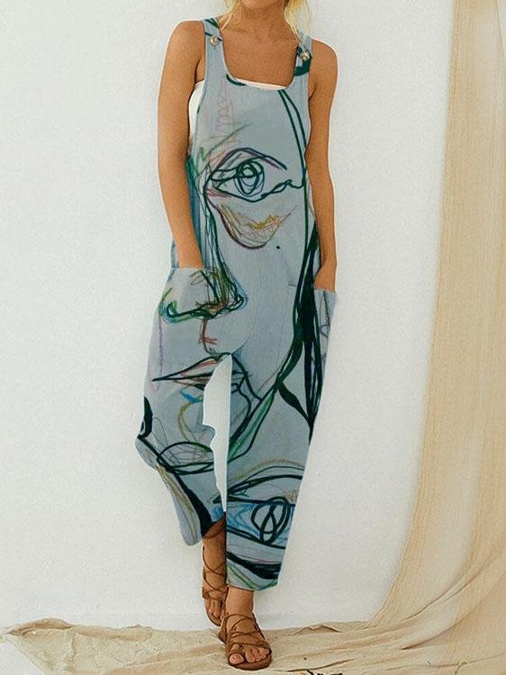Printed Loose Sleeveless Jumpsuit - Jumpsuit & Rompers - INS | Online Fashion Free Shipping Clothing, Dresses, Tops, Shoes - 13/07/2021 - 20-30 - Bottoms