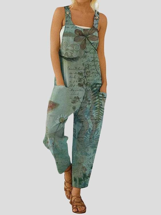 Printed Loose Sleeveless Jumpsuit - Jumpsuit & Rompers - INS | Online Fashion Free Shipping Clothing, Dresses, Tops, Shoes - 13/07/2021 - 20-30 - Bottoms