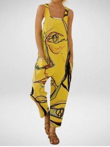 Printed Loose Sleeveless Jumpsuit - Jumpsuit & Rompers - INS | Online Fashion Free Shipping Clothing, Dresses, Tops, Shoes - 13/07/2021 - 20-30 - Bottoms