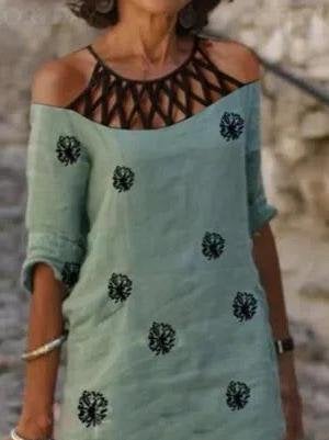 Printed Mesh Neck Midi Dress - Midi Dresses - INS | Online Fashion Free Shipping Clothing, Dresses, Tops, Shoes - 07/06/2021 - Category_Midi Dresses - Color_Black