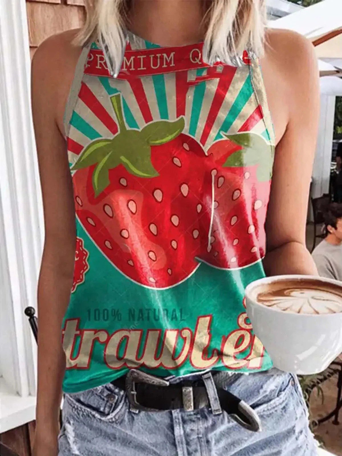 Printed Round Neck Slim Tank Top - Tank Tops - INS | Online Fashion Free Shipping Clothing, Dresses, Tops, Shoes - 05/07/2021 - 10-20 - color-black