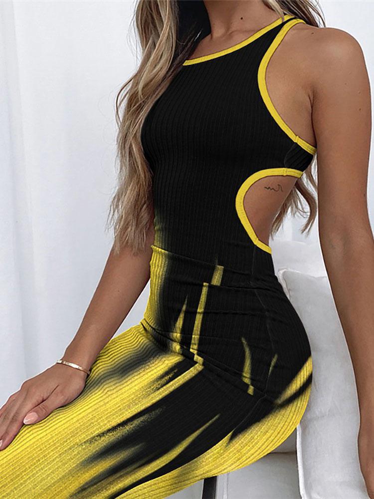 Printed Sleeveless Hollow Tight Dress - Midi Dresses - INS | Online Fashion Free Shipping Clothing, Dresses, Tops, Shoes - 08/07/2021 - 10-20 - Category_Midi Dresses