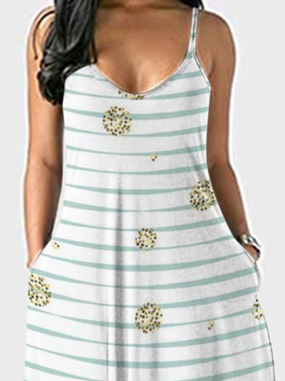 Printed Sleeveless Suspender Dress - Maxi Dresses - INS | Online Fashion Free Shipping Clothing, Dresses, Tops, Shoes - 20-30 - 21/06/2021 - color-green