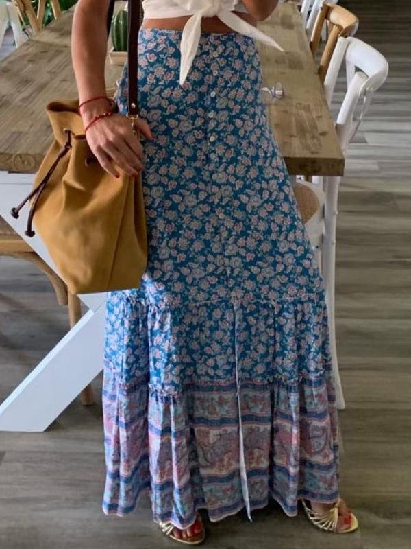Printed Slit Long Skirt - Skirts - INS | Online Fashion Free Shipping Clothing, Dresses, Tops, Shoes - 17/06/2021 - 30-40 - Bottoms