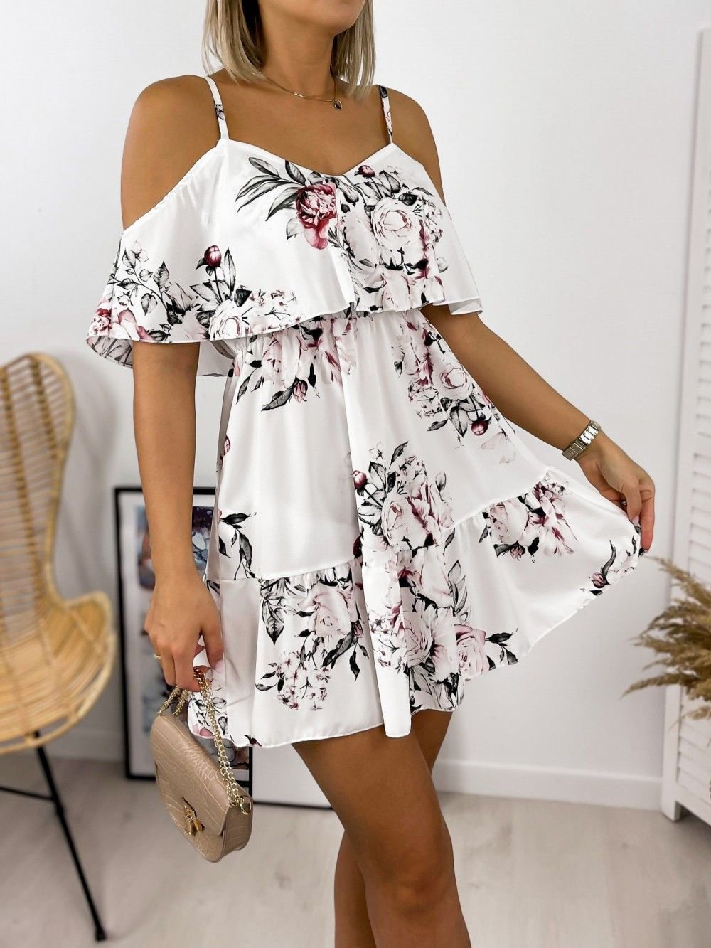 Printed V-neck Off-shoulder Sling Dress - Mini Dresses - INS | Online Fashion Free Shipping Clothing, Dresses, Tops, Shoes - 20-30 - 21/06/2021 - color-light-blue