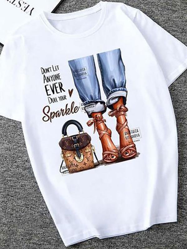 Retro Character Print Women's Short-sleeved T-shirt Top - T-Shirts - INS | Online Fashion Free Shipping Clothing, Dresses, Tops, Shoes - 22/04/2021 - Color_White - Season_Summer
