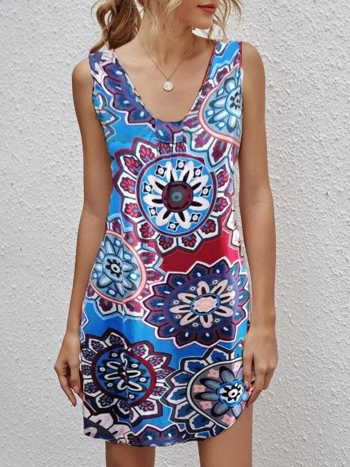 Retro Ethnic Sleeveless Print Short Skirt - Mini Dresses - INS | Online Fashion Free Shipping Clothing, Dresses, Tops, Shoes - 10-20 - 19/06/2021 - color-blue