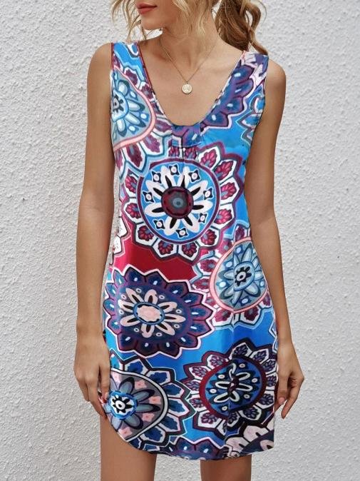Retro Ethnic Sleeveless Print Short Skirt - Mini Dresses - INS | Online Fashion Free Shipping Clothing, Dresses, Tops, Shoes - 10-20 - 19/06/2021 - color-blue