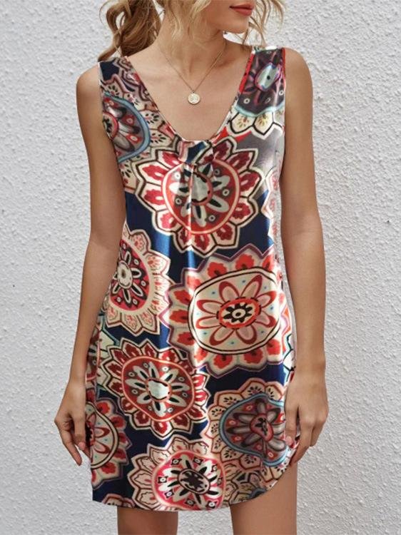 Retro Ethnic Sleeveless Print Short Skirt - Mini Dresses - INS | Online Fashion Free Shipping Clothing, Dresses, Tops, Shoes - 10-20 - 19/06/2021 - color-blue
