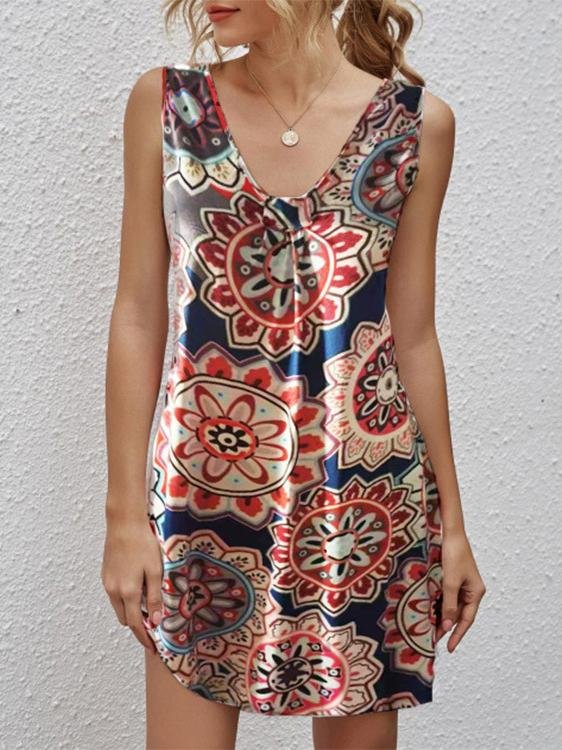 Retro Ethnic Sleeveless Print Short Skirt - Mini Dresses - INS | Online Fashion Free Shipping Clothing, Dresses, Tops, Shoes - 10-20 - 19/06/2021 - color-blue