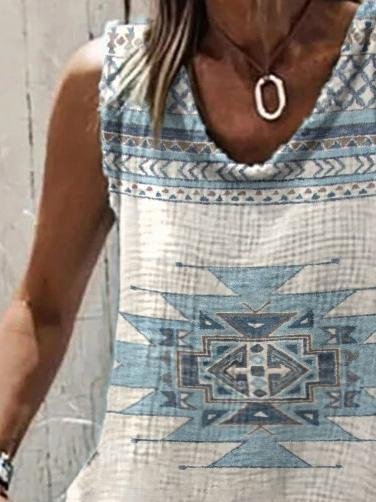 Retro Geometric Print Loose Tank Top - Tank Tops - INS | Online Fashion Free Shipping Clothing, Dresses, Tops, Shoes - 01/07/2021 - 10-20 - color-light-blue
