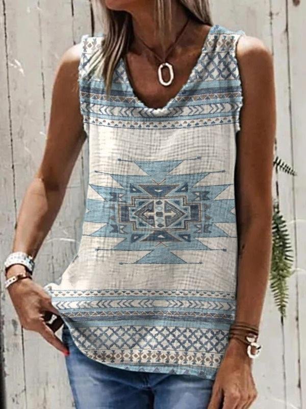 Retro Geometric Print Loose Tank Top - Tank Tops - INS | Online Fashion Free Shipping Clothing, Dresses, Tops, Shoes - 01/07/2021 - 10-20 - color-light-blue