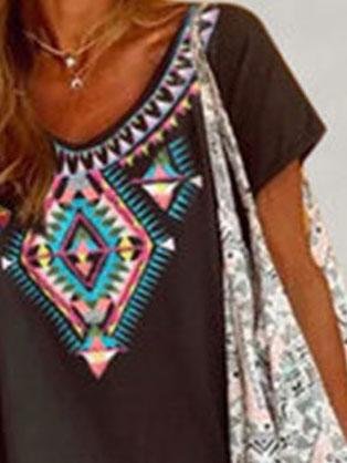 Retro Print Round Neck Loose Dress - Mini Dresses - INS | Online Fashion Free Shipping Clothing, Dresses, Tops, Shoes - 10-20 - 25/06/2021 - color-black