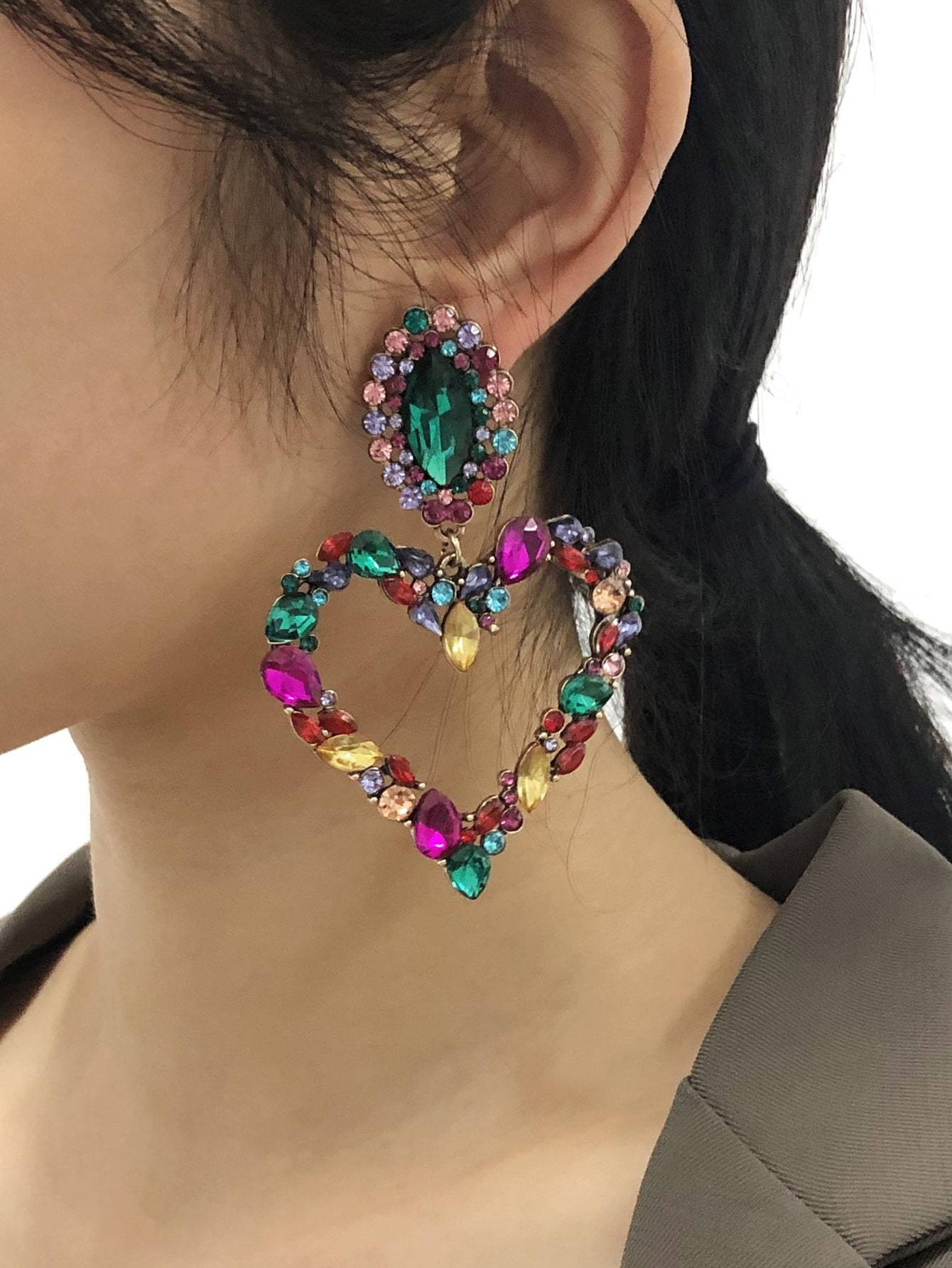 Rhinestone Heart Drop Earrings - INS | Online Fashion Free Shipping Clothing, Dresses, Tops, Shoes