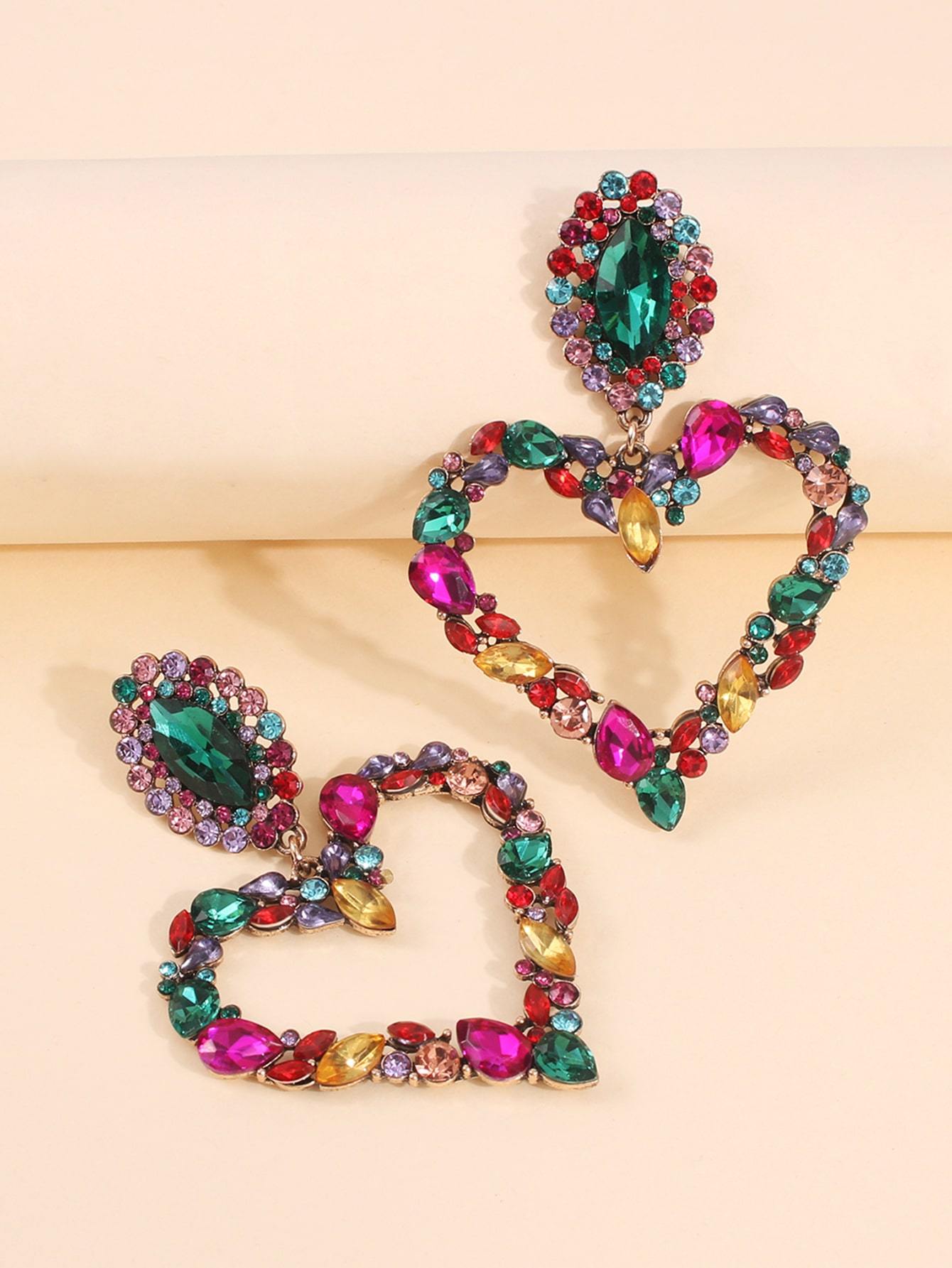 Rhinestone Heart Drop Earrings - INS | Online Fashion Free Shipping Clothing, Dresses, Tops, Shoes