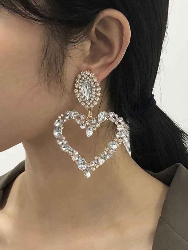 Rhinestone Heart Drop Earrings - INS | Online Fashion Free Shipping Clothing, Dresses, Tops, Shoes