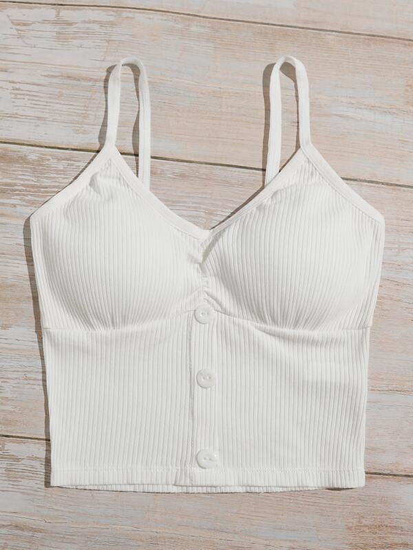 Rib Button Front Bralette - INS | Online Fashion Free Shipping Clothing, Dresses, Tops, Shoes