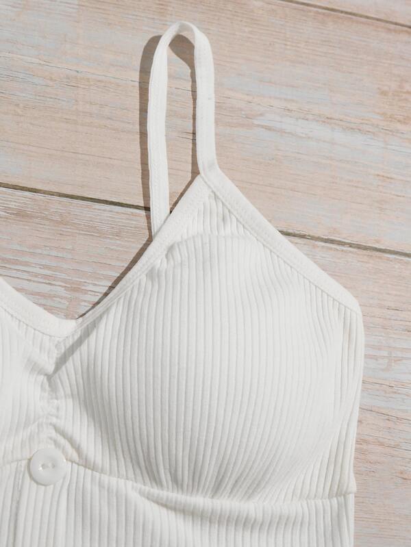 Rib Button Front Bralette - INS | Online Fashion Free Shipping Clothing, Dresses, Tops, Shoes