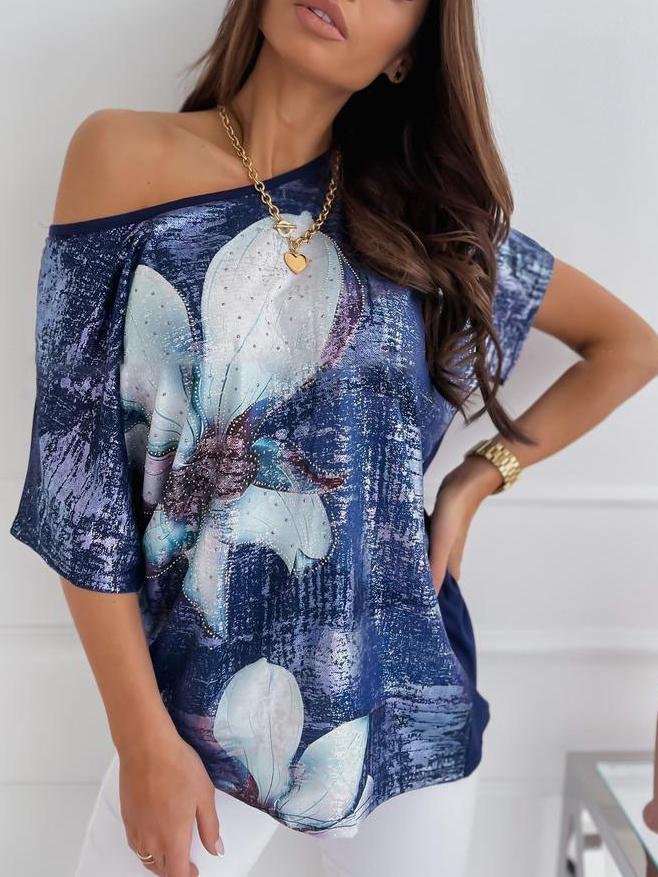 Round Neck Short Sleeve Pullover Top - T-shirts - INS | Online Fashion Free Shipping Clothing, Dresses, Tops, Shoes - 10/06/2021 - Color_Black - Color_Blue