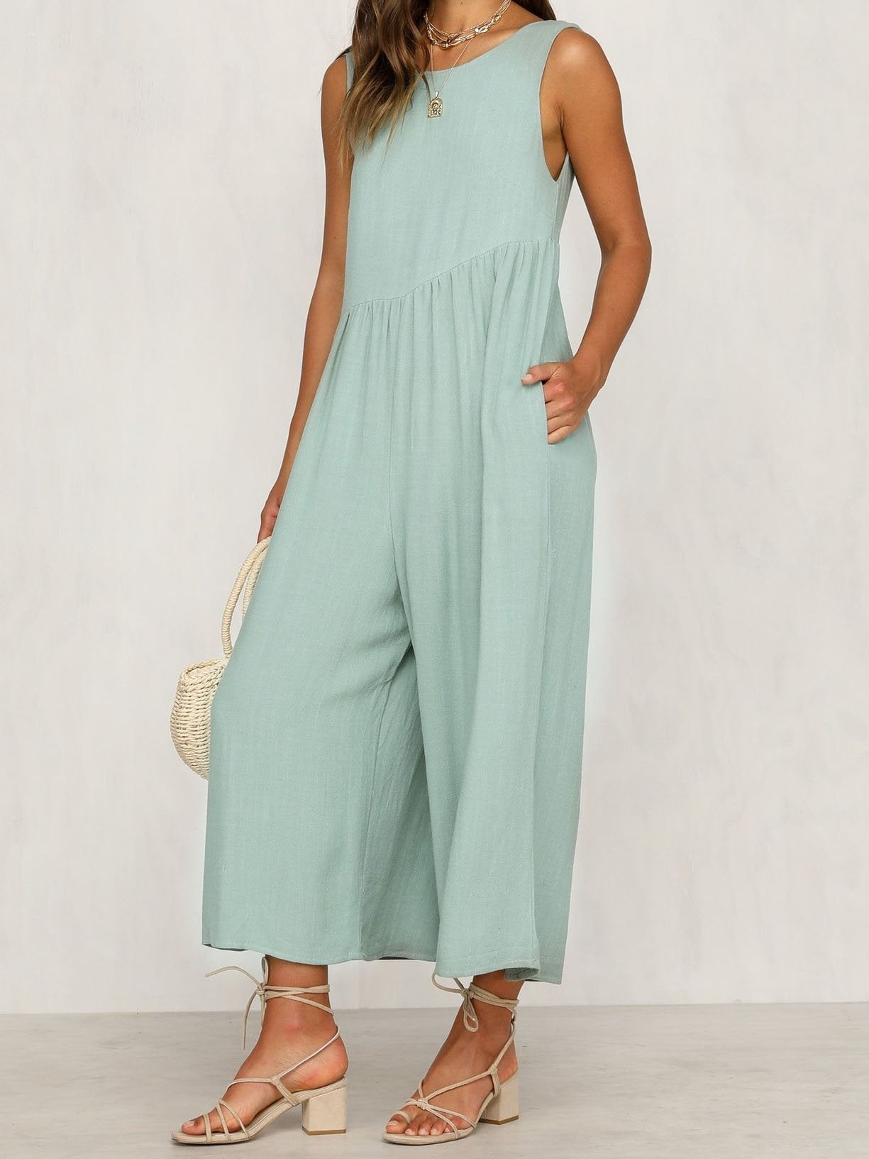 Round Neck Sleeveless Pocket Vest Jumpsuit - Jumpsuits & Rompers - INS | Online Fashion Free Shipping Clothing, Dresses, Tops, Shoes - 16/07/2021 - 20-30 - Bottom