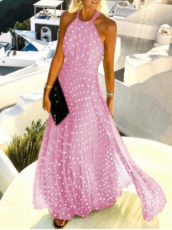 Round Neck Sleeveless Polka Dot Print Dress - Maxi Dresses - INS | Online Fashion Free Shipping Clothing, Dresses, Tops, Shoes - 30-40 - 30/07/2021 - Category_Maxi Dresses