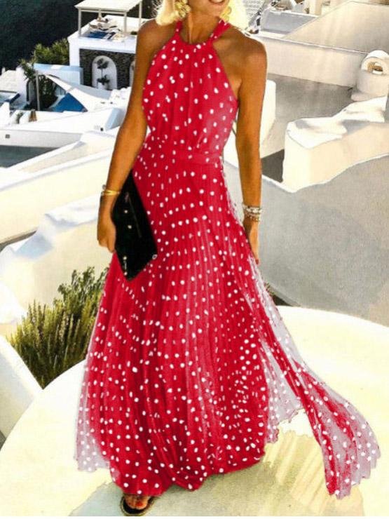 Round Neck Sleeveless Polka Dot Print Dress - Maxi Dresses - INS | Online Fashion Free Shipping Clothing, Dresses, Tops, Shoes - 30-40 - 30/07/2021 - Category_Maxi Dresses