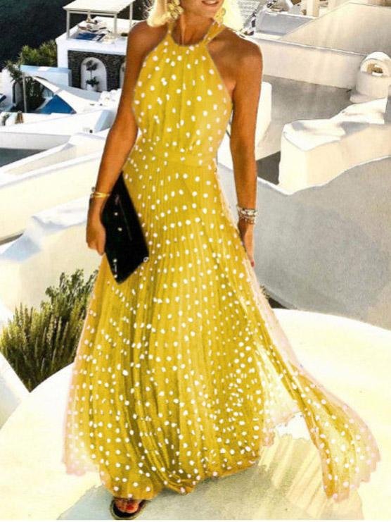 Round Neck Sleeveless Polka Dot Print Dress - Maxi Dresses - INS | Online Fashion Free Shipping Clothing, Dresses, Tops, Shoes - 30-40 - 30/07/2021 - Category_Maxi Dresses