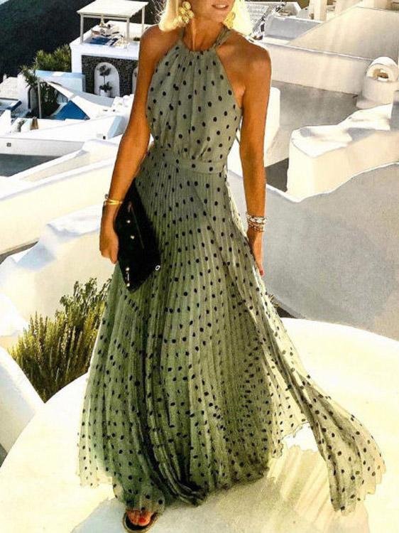 Round Neck Sleeveless Polka Dot Print Dress - Maxi Dresses - INS | Online Fashion Free Shipping Clothing, Dresses, Tops, Shoes - 30-40 - 30/07/2021 - Category_Maxi Dresses