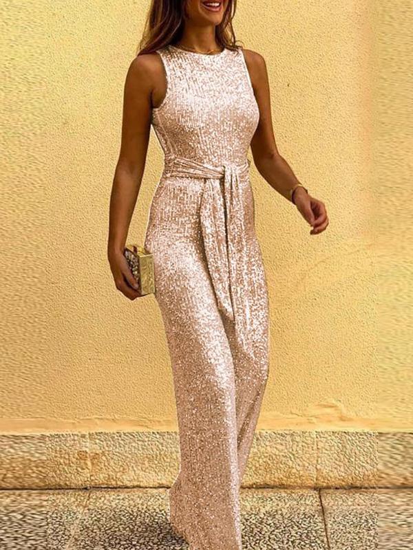 Round Neck Sleeveless Sequin Jumpsuit - Jumpsuits & Rompers - INS | Online Fashion Free Shipping Clothing, Dresses, Tops, Shoes - 16/06/2021 - 30-40 - Bottom