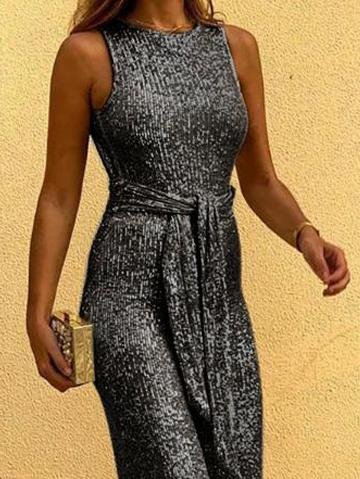 Round Neck Sleeveless Sequin Jumpsuit - Jumpsuits & Rompers - INS | Online Fashion Free Shipping Clothing, Dresses, Tops, Shoes - 16/06/2021 - 30-40 - Bottom