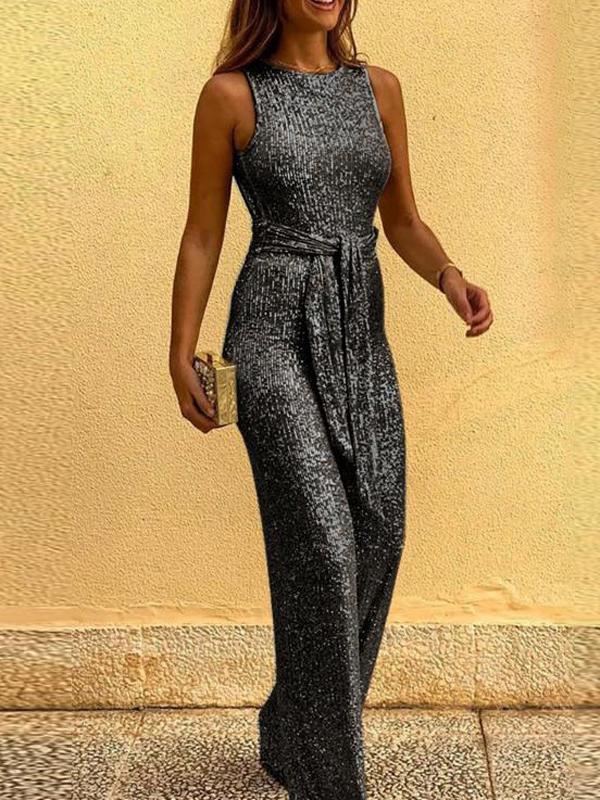 Round Neck Sleeveless Sequin Jumpsuit - Jumpsuits & Rompers - INS | Online Fashion Free Shipping Clothing, Dresses, Tops, Shoes - 16/06/2021 - 30-40 - Bottom