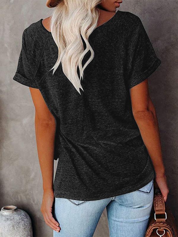 Round Neck Solid Loose Short Sleeve T-shirt - T-shirts - INS | Online Fashion Free Shipping Clothing, Dresses, Tops, Shoes - 07/07/2021 - 10-20 - color-black