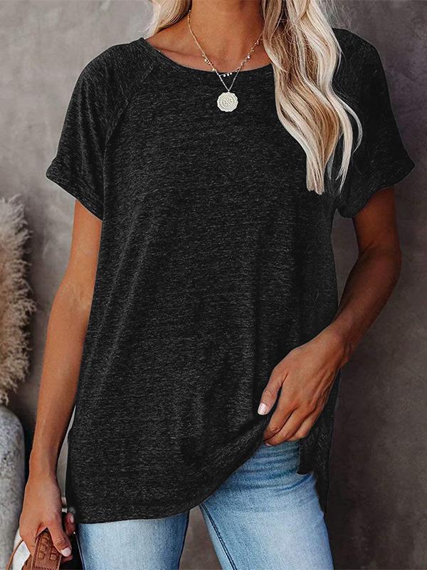 Round Neck Solid Loose Short Sleeve T-shirt - T-shirts - INS | Online Fashion Free Shipping Clothing, Dresses, Tops, Shoes - 07/07/2021 - 10-20 - color-black
