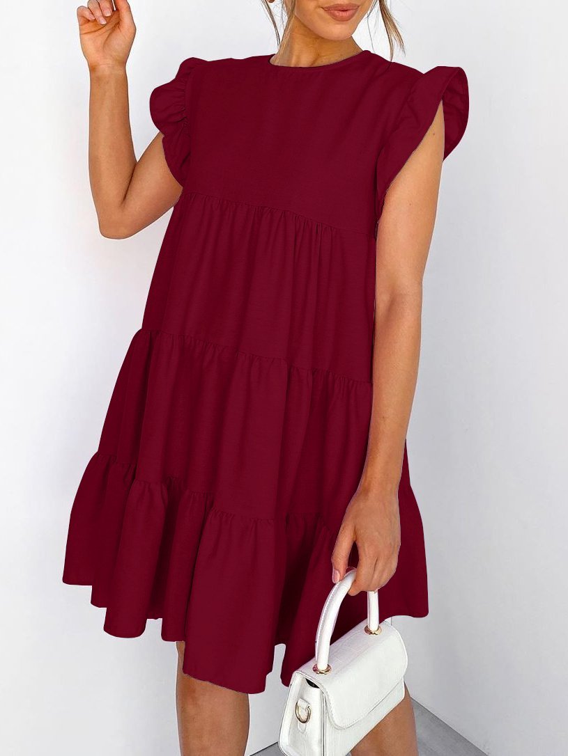 Ruffled Sleeve Pleated Casual Dress - Mini Dresses - INS | Online Fashion Free Shipping Clothing, Dresses, Tops, Shoes - 09/07/2021 - 20-30 - color-black
