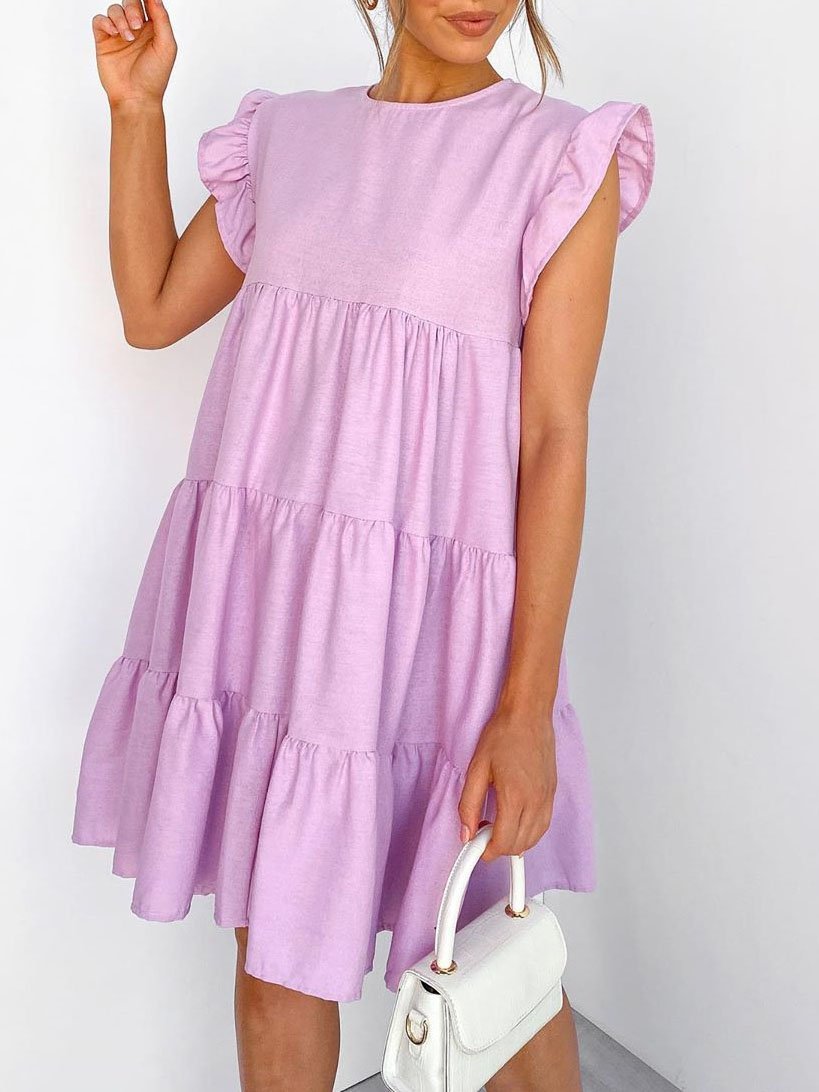 Ruffled Sleeve Pleated Casual Dress - Mini Dresses - INS | Online Fashion Free Shipping Clothing, Dresses, Tops, Shoes - 09/07/2021 - 20-30 - color-black